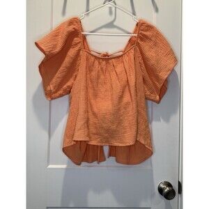 Promesa Crinkle Cotton Tie-Back Babydoll Top Medium Flutter Coral Orange Peach